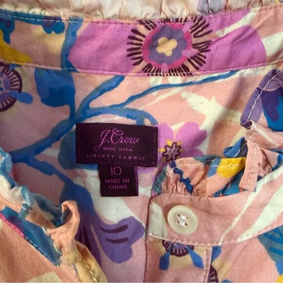 J.Crew Liberty Fabric Pavilion Floral Print Ruffle Neck Dress Size 10 - Picture 2 of 4